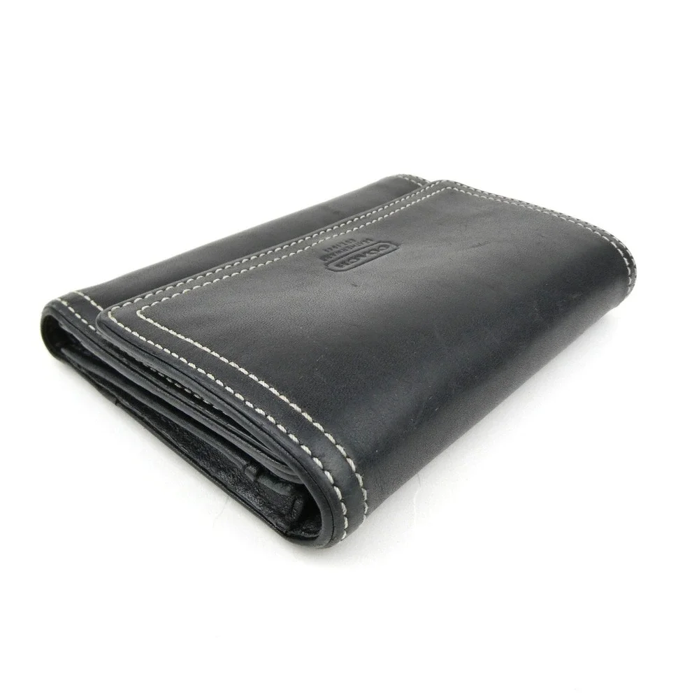 Coach Black Leather Medium Trifold Wallet